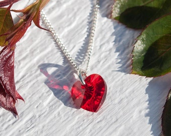 Red heart necklace, Black choker heart pendant, Swarovski® Crystal heart pendant, Sparkly red heart, Silver heart necklace, Bridesmaid gifts