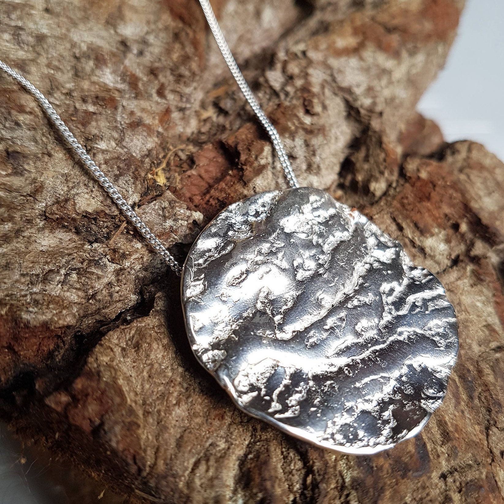 Silver tree bark pendant Unique gift Boho jewellery Gift | Etsy