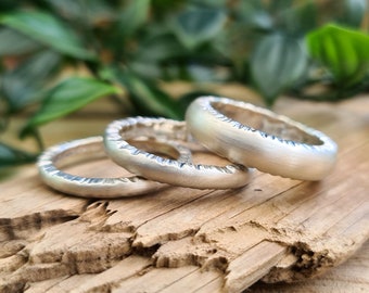 Tree bark texture ring | Satin finish band | Botanical silver band | Tactile silver ring | Nature inspired jewellery | Unisex silver ring