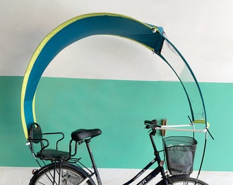 Two-tone blue-green and neon yellow umbrella for bike to easily mount yourself