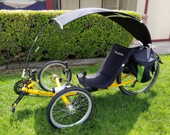 Canopée de protection pluie, soleil et vent pour vélo couché à 3 roues de type tadpole recumbent trike (Catrike, TerraTrike, Greenspeed...)