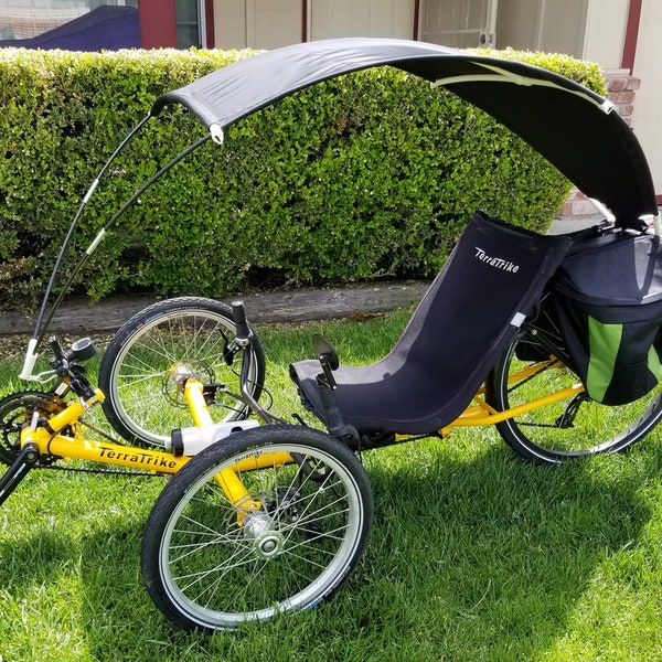 Canopée de protection pluie, soleil et vent pour vélo couché à 3 roues de type tadpole recumbent trike (Catrike, TerraTrike, Greenspeed...)