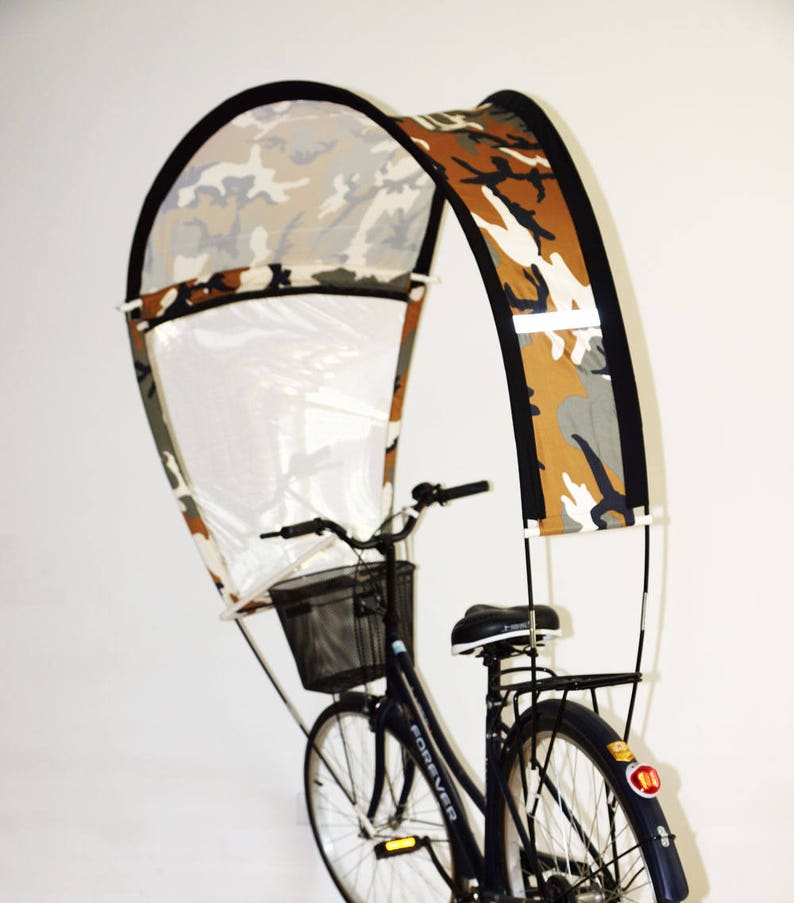 Military bike with rain protection and camouflage for hiking in the countryside while being seen by motorists image 1