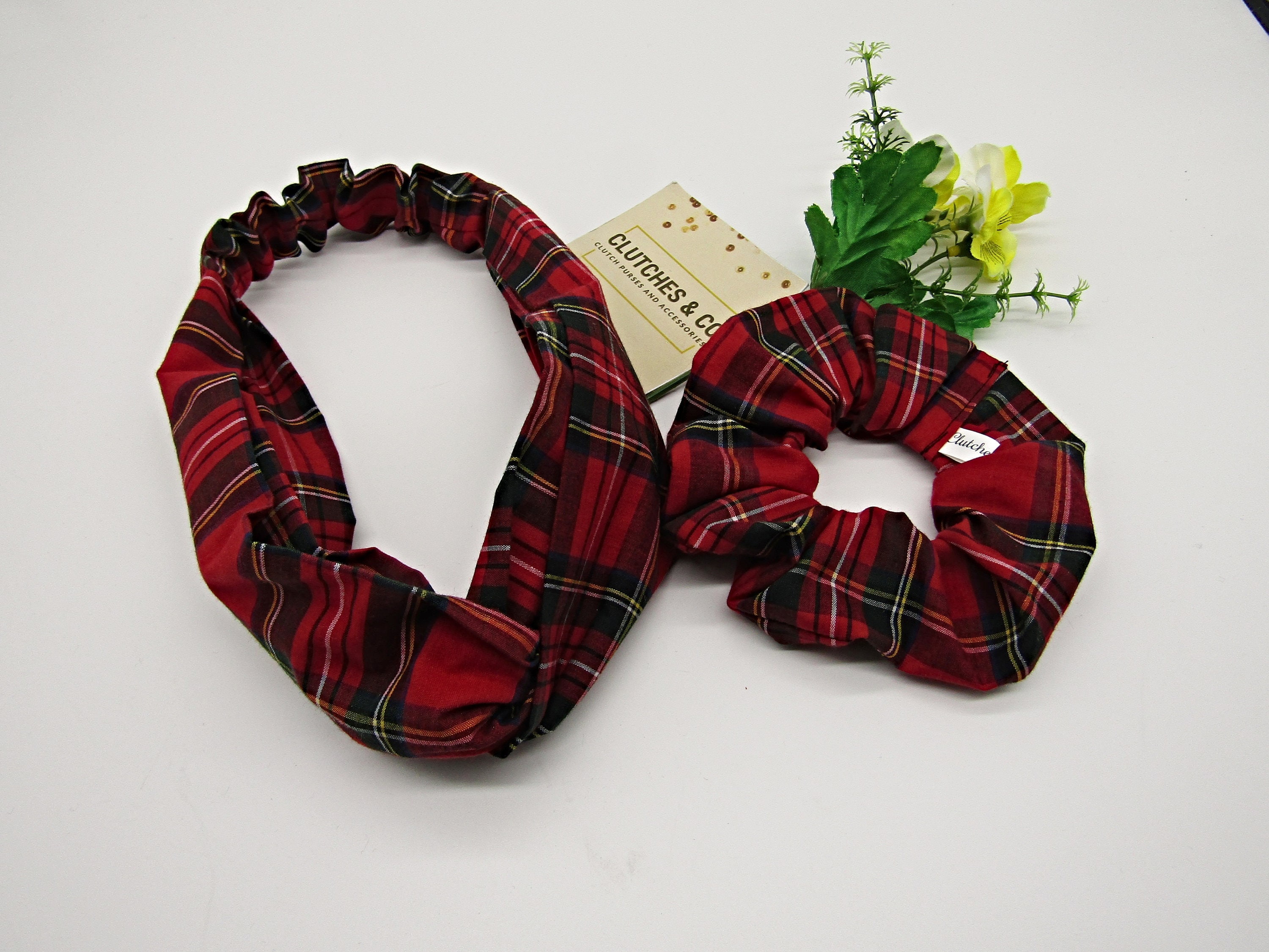 Red Tartan Headband and Scrunchie Set: Twist Turban, Ladies  display picture 3