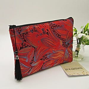 Bolsa de mão com zíper, bolsa de mão com zíper com design floral vermelho, bolsa grande para noite, bolsa verde feminina, bolsa com borla