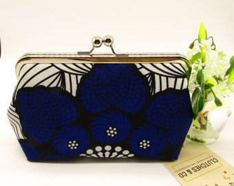 blue and white clutch