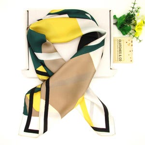 Ladies Neck Scarf, Abstract Art Design Scarf, Hair Scarf, 70 x 70 cm Scarf, Silky Satin Scarf, Women&#39;s Scarf, Ladies Gifts, Headscarf