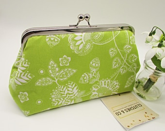 Floral Clutch Purse: Lime Green & White Handmade Wedding Bag