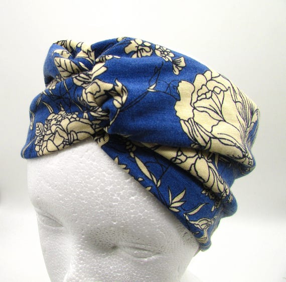 Twisted Turban Headband: Blue Floral Stretchy Headband - Etsy display picture 1