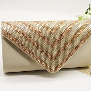 Bolso de noche para mujer, bolso de mano de satén dorado con cuentas, bolso de mano para boda, regalo para mujer, bolso de hombro para mujer, bolso de noche para banquete, bolso dorado