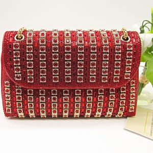 赤いクラッチバッグ - ラインストーンのイブニングバッグ、彼女へのエレガントなギフト