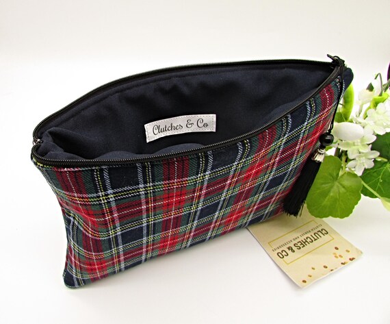 Pochette con cerniera a quadri natalizi, Pochette con cerniera in