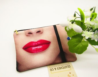 Pochette con cerniera a forma di rossetto: borsetta cosmetica in cotone realizzata a mano
