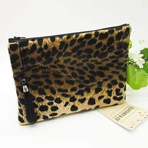 Bolsa de mão com zíper, bolsa de mão com zíper e estampa de leopardo, bolsa grande para noite, bolsa feminina, bolsa com borla