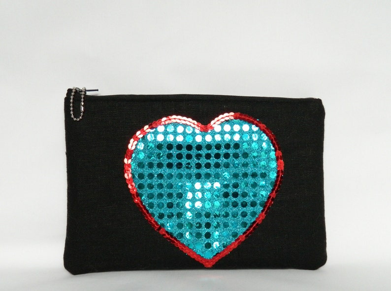 Zipper Clutch Sequin Zipper Clutch Black and Turquoise Etsy