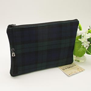 Black Watch Tartan Zipper Clutch, Tartan Zipper Clutch, Party Zipper Clutch com borla, Bolsa de maquiagem, Bolsa de zíper, Presentes para mulheres