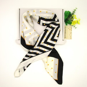 Ladies Neck Scarf, Polka Dots and Stripes Design Scarf, Hair Scarf, 70 x 70 cm Scarf, Silky Satin Scarf, Women&#39;s Scarf, Ladies Gifts