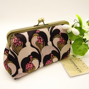 Cartera de mano con diseño en beige, marrón y rosa, cartera de mano, cartera de mano con flores, cartera de mano para bodas, cartera de mano, cartera de mano hecha a mano, regalos para damas