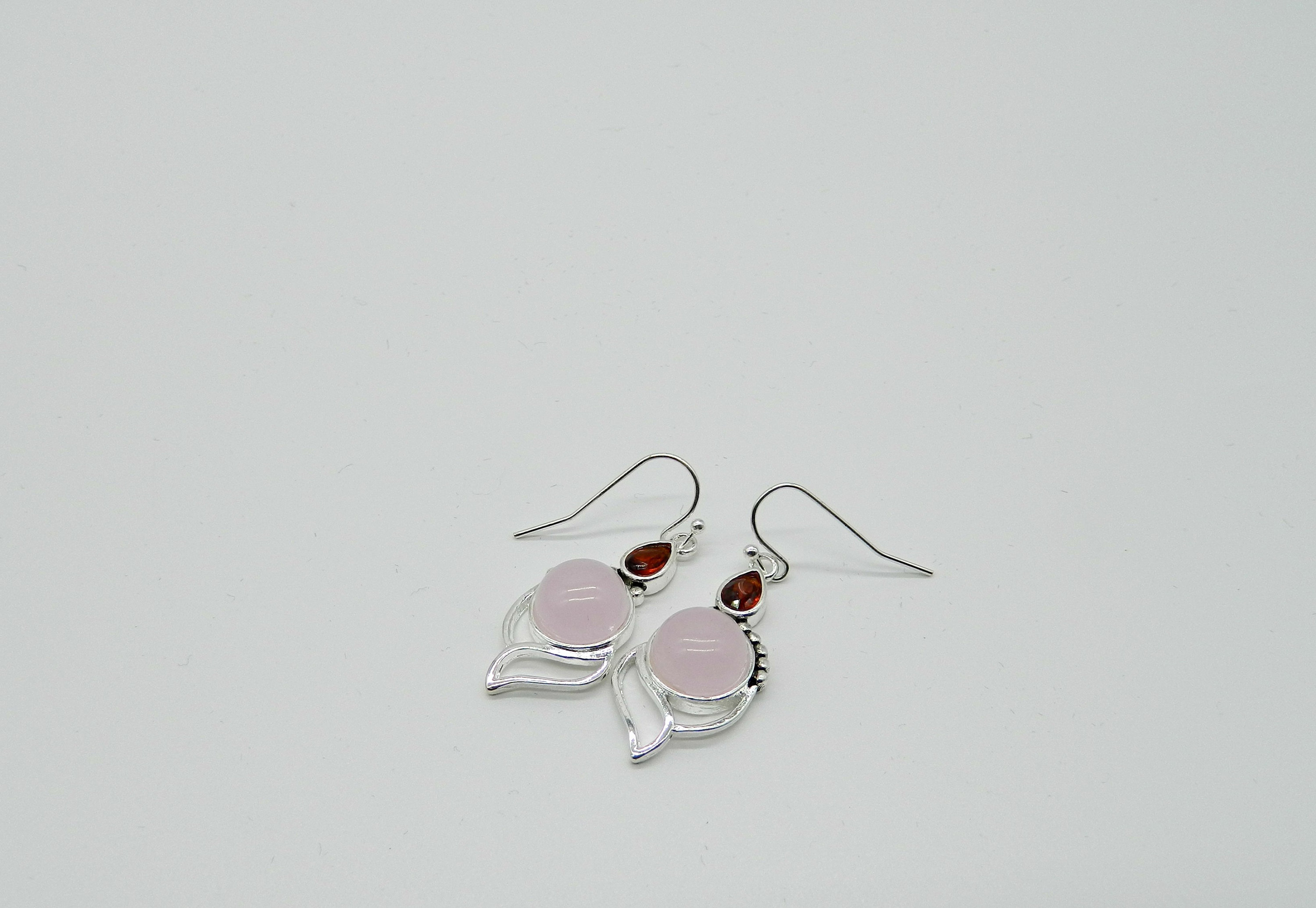 Fashion Earrings Silver Rose Quartz Earrings With Ruby Etsy UK