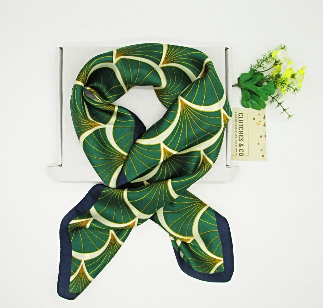 Emerald Flower Leopard Border Satin Long Scarf - GREEN (Pack of 6) main image 0