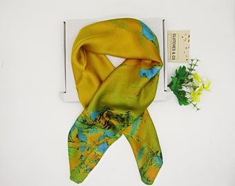 Tour de Cou, Tour de Cou Jaune Moutarde, Foulard Cheveux, Foulard 70 x 70 cm, Foulard Satin Soyeux, Foulard Femme, Cadeaux Dames, Foulards, Bandana