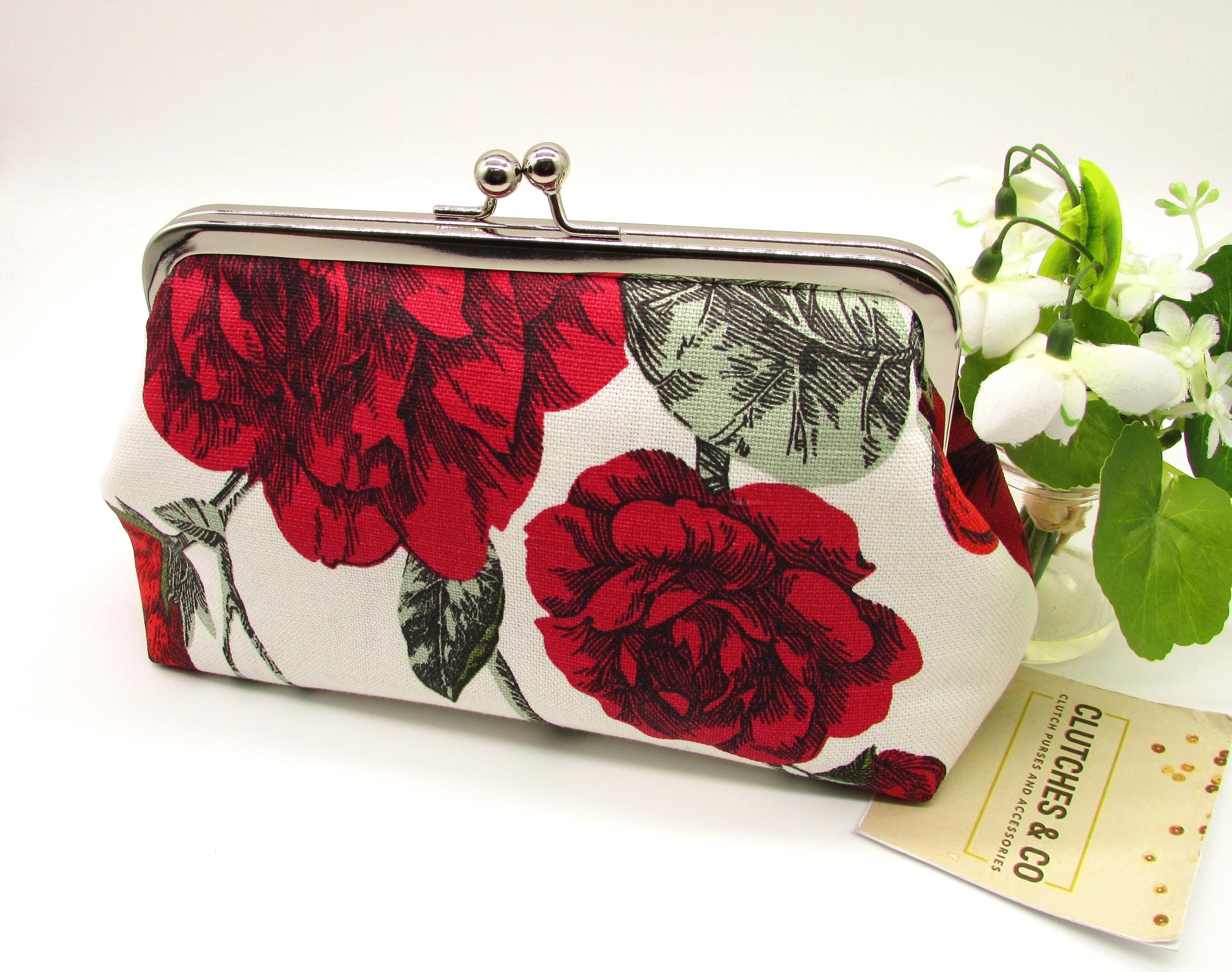 Handmade Floral Clutch Purse: Red Roses Wedding Evening