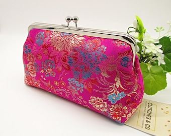 Handmade Fuchsia Pink Floral Clutch Purse: Wedding Bag