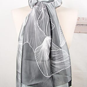 Women&#39;s Scarves, Silver Grey Floral Scarf, Ladies Silk Feeling Scarf, Women&#39;s Accessories, Ladies Scarves, Gifts for Women.