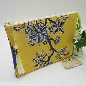 Bolsa de mão com zíper, bolsa de mão com zíper com design floral amarelo e azul, bolsa grande para noite, bolsa floral feminina, bolsa com borla