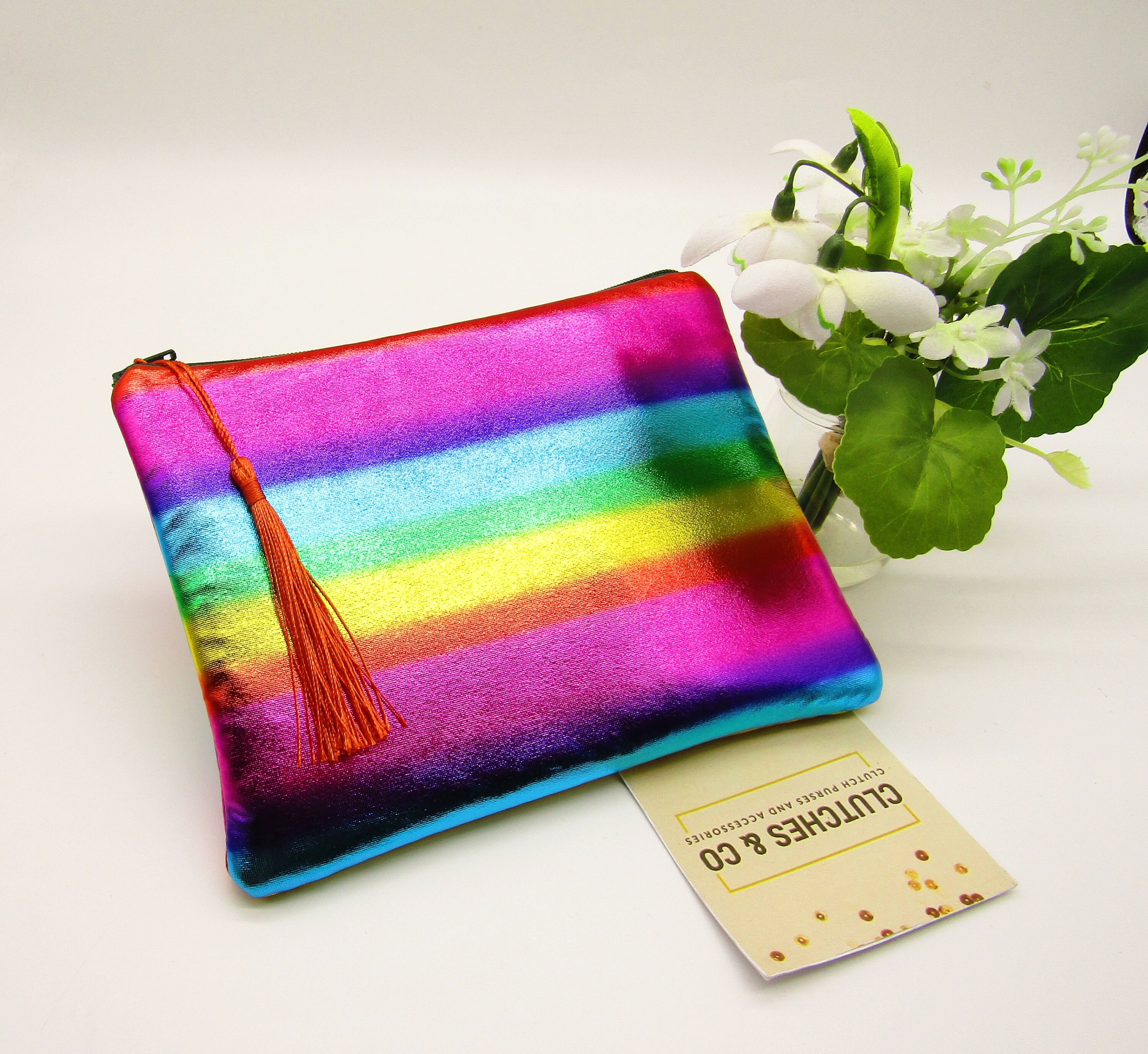 LGBT Metallic Zipper Clutch Rainbow Pattern Clutch Pride 