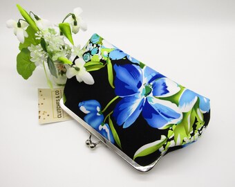 Bolso de mano floral azul y negro – Bolso de mano hecho a mano para bodas y eventos nocturnos, Regalos para ella