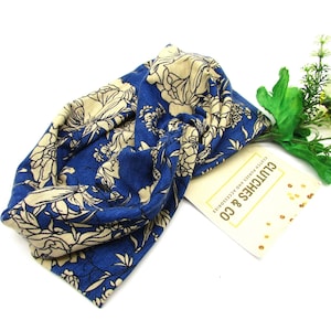 Twisted Turban Headband, Workout Headband, Yoga Headband, Ladies Headbands, Extra Wide Headband, Stretchy Headband, Blue Floral Headband