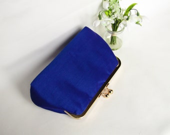 Blue Silk Clutch Purse, Silk Clutch Purse, Clutch Bag with Gold Frame, Wedding Clutch Bag, Clutch Bag, Ladies Gifts