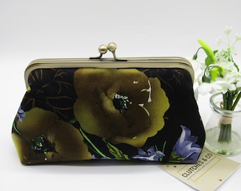 Black & Olive Floral Clutch Purse – Handmade Wedding and Evening Clutch Bag, Gifts for Her