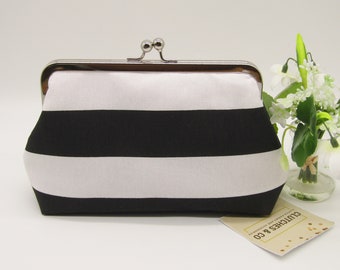 Monochrome Clutch Purse, Black and White Stripe Clutch Bag, Wedding Clutch Bag, Party Clutch Bag, Handmade Clutch Bag, Ladies Gifts