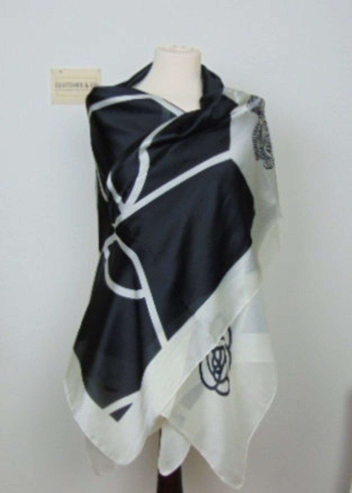 Black and White Silk Scarf/ Women's Silk Scarf/ Spring Etsy