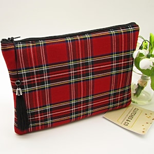 Bolsa de zíper xadrez vermelho, bolsa de zíper xadrez, bolsa de zíper de festa com borla, bolsa Burns Night, bolsa de zíper, presentes femininos