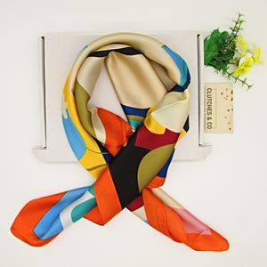 Ladies Neck Scarf, Art Design Scarf, Hair Scarf, 70 x 70 cm Scarf, Silky Satin Scarf, Women&#39;s Scarf, Ladies Gifts, Headscarf