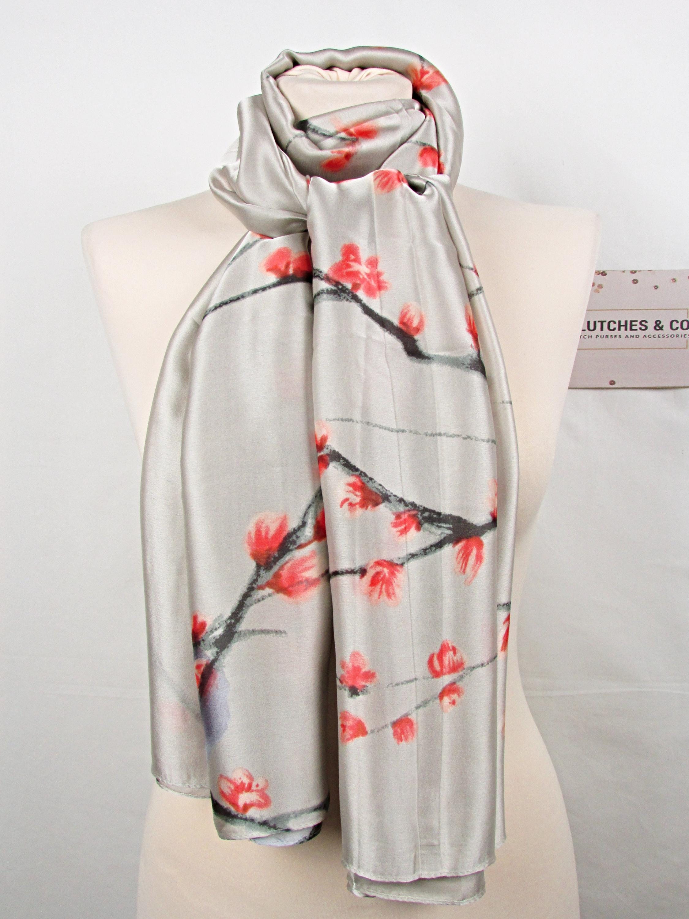 Poppies Design Ladies Scarf, Ladies Silk Feeling Scarf, Women's Accessories, Ladies Scarves, Gifts for Women, Floral Scarf