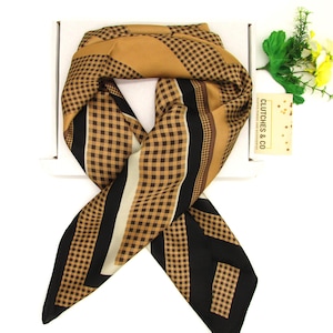 Ladies Neck Scarf, Brown Scarf, Hair Scarf, 70 x 70 cm Scarf, Silky Satin Scarf, Women's Scarf, Ladies Gifts, Headscarf