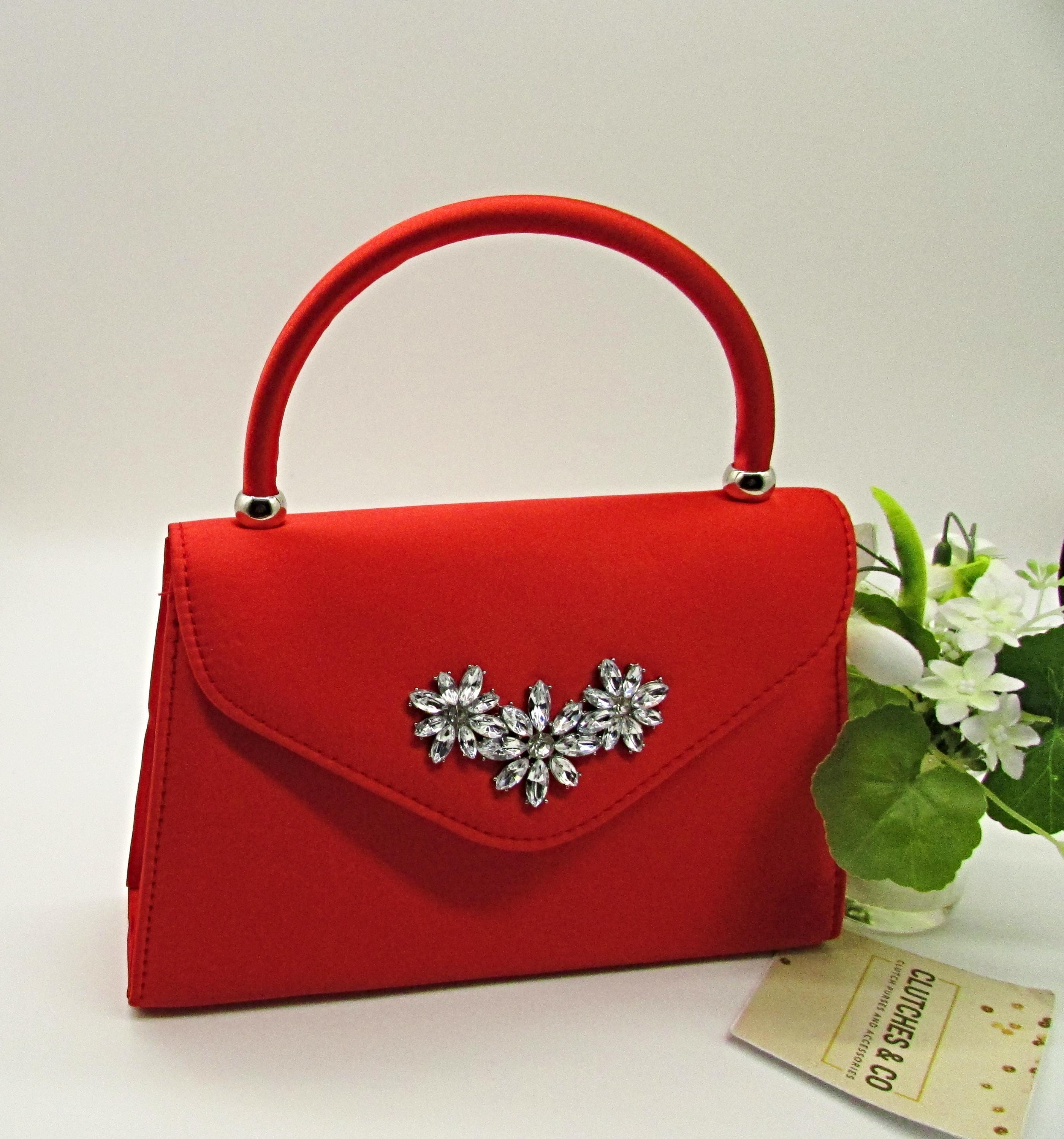 Red Satin Rhinestone Handbag: Party Wedding Evening Bag