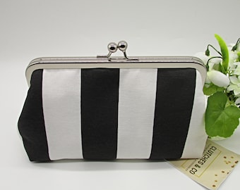 Monochrome Clutch Purse, Black and White Stripe Clutch Bag, Wedding Clutch Bag, Party Clutch Bag, Handmade Clutch Bag, Ladies Gifts