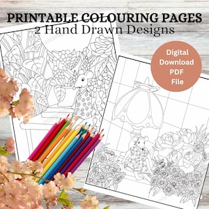 Instant Digital Download PDF – ‘Cute Krispi Mouse’ Hand Drawn Colouring Pages for Relaxation and Fun