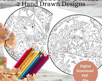 Hand Drawn Colouring Pages for Relaxation, Mindfulness and Fun – ‘Crystal Leopards’