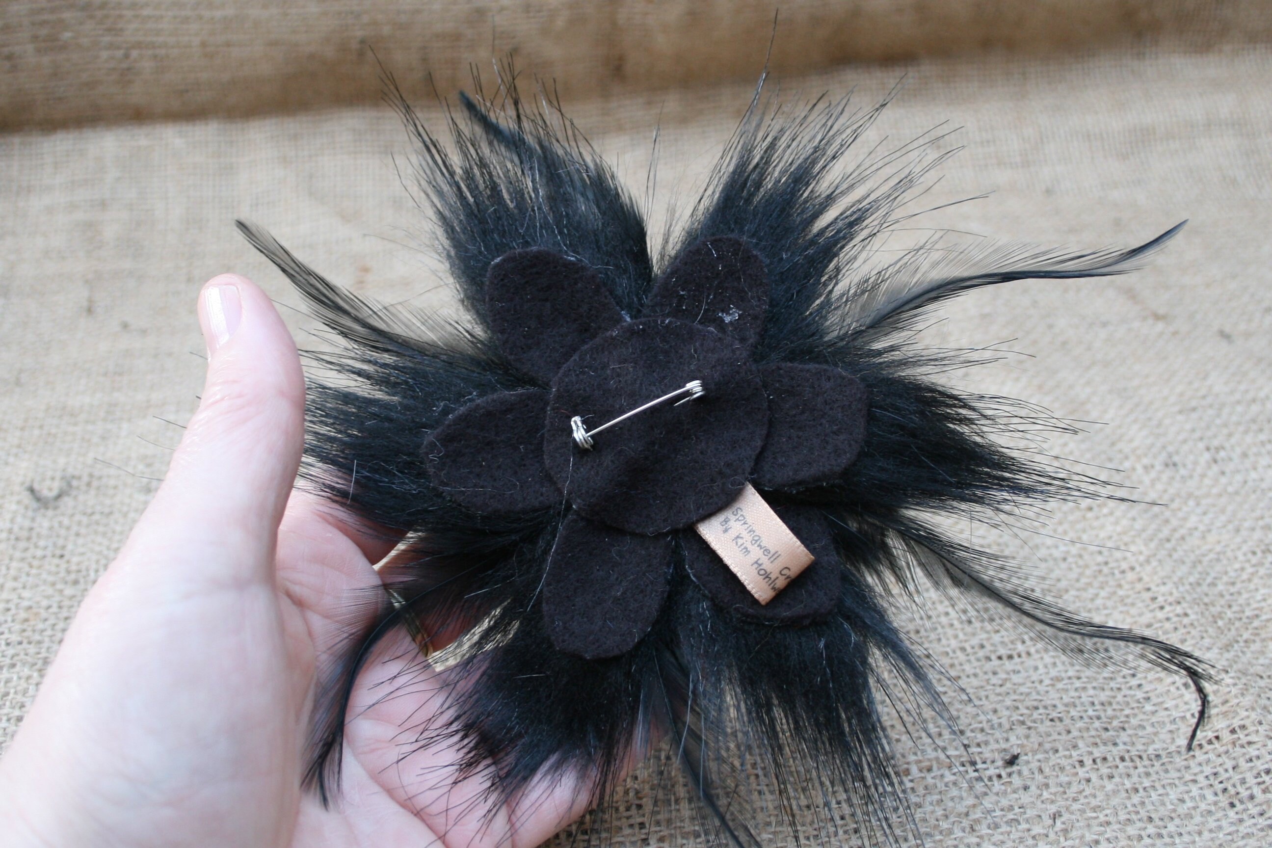 Black Faux Fur Brooch Pin Brooch Etsy
