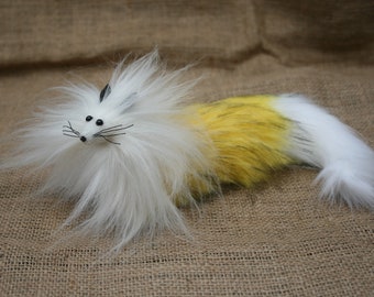 Posable Art Doll,  Fantasy Art Doll Creature, OOAK, "Lion Scroll".  Cream,  Yellow and White