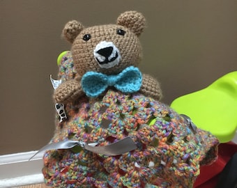 Oso de ganchillo hecho a mano Lovey/Manta de seguridad para su pequeño bebé, juguete suave, tierno y cómodo con peluche Amigurumi Teddy