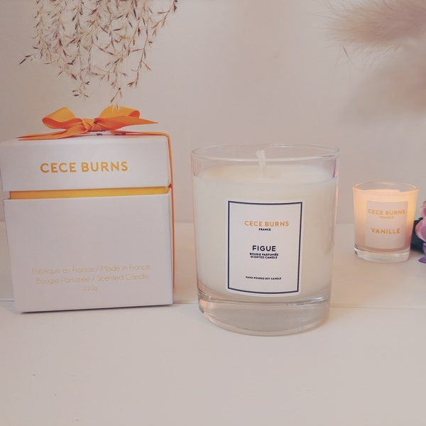 Cece Burns Bougie Parfumée Figue, Bougie en Cire Naturelle pour la Maison, 45 Heures de Combustion, Emballage Soigné, Bougie de Noël 210 g