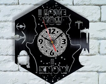 Star Wars gifts for him, Star Wars I love you I know vinyl wall Clock, i love you i know art, han solo princess leia cosplay wall decor