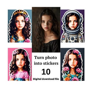 Turn photo into stickers, Sticker pack, Cartoon drawing style, Personalized Portrait Sticker, Face Stickers, Digital stickers, Set of 10 pcs